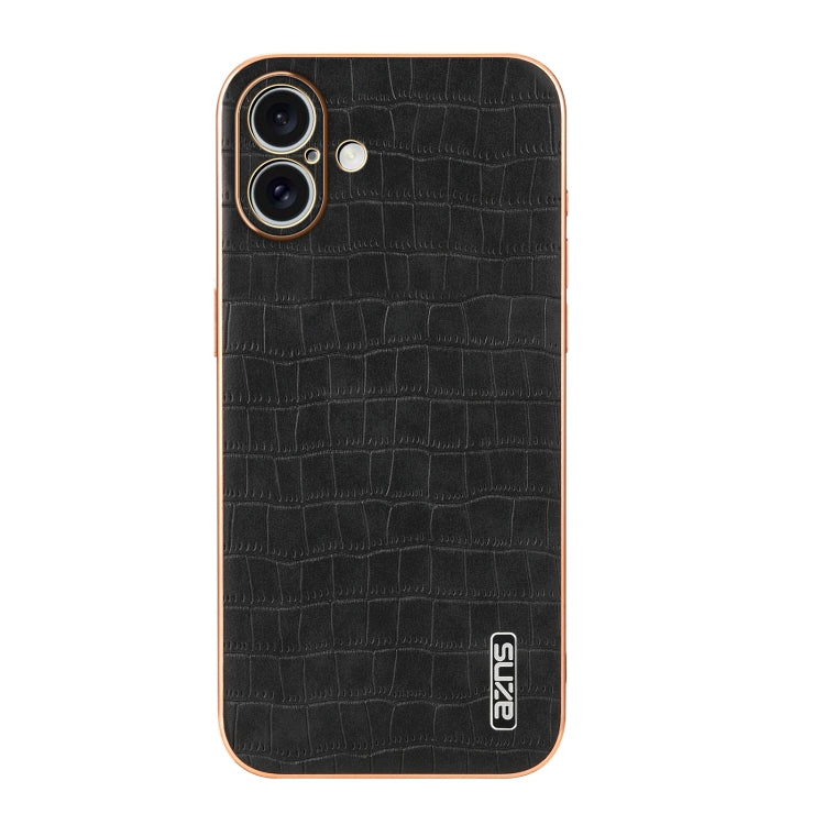 For iPhone 16 AZNS Electroplated Frame Crocodile Texture Full Coverage Phone Case(Black) - iPhone 16 Cases by AZNS | Online Shopping South Africa | PMC Jewellery | Buy Now Pay Later Mobicred