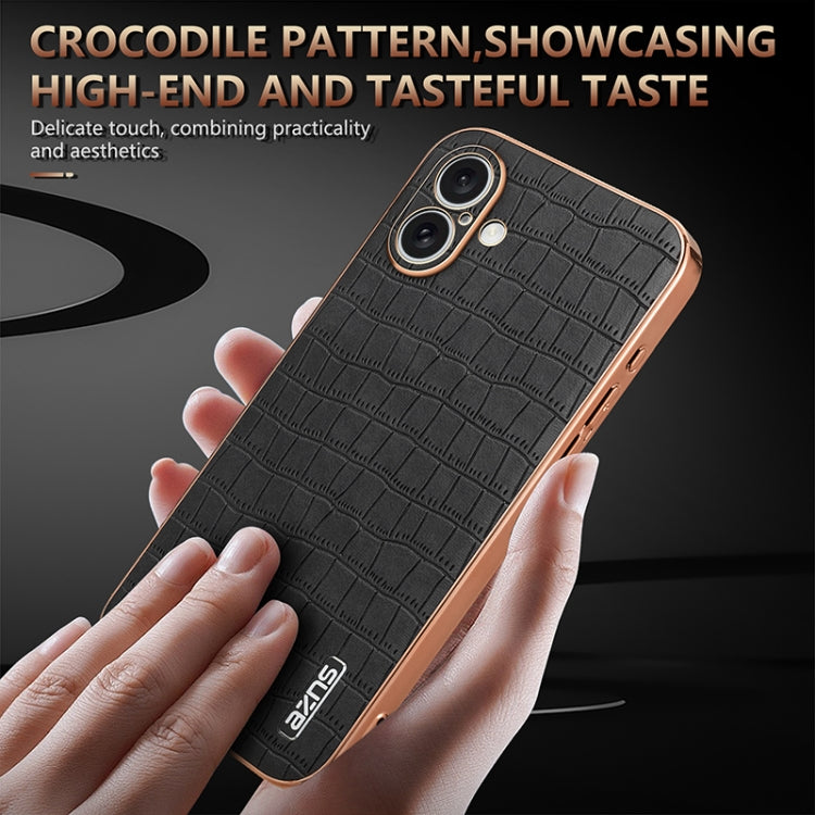 For iPhone 16 AZNS Electroplated Frame Crocodile Texture Full Coverage Phone Case(Black) - iPhone 16 Cases by AZNS | Online Shopping South Africa | PMC Jewellery | Buy Now Pay Later Mobicred