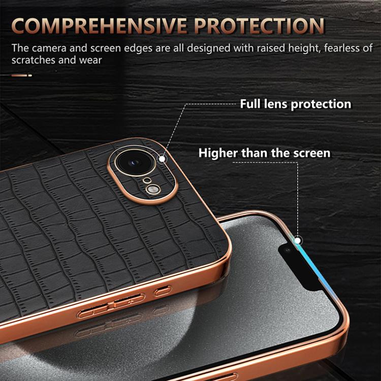 For iPhone 16e AZNS Electroplated Frame Crocodile Texture Full Coverage Phone Case(Black) - free shipping - PMc TechLife - Order now!