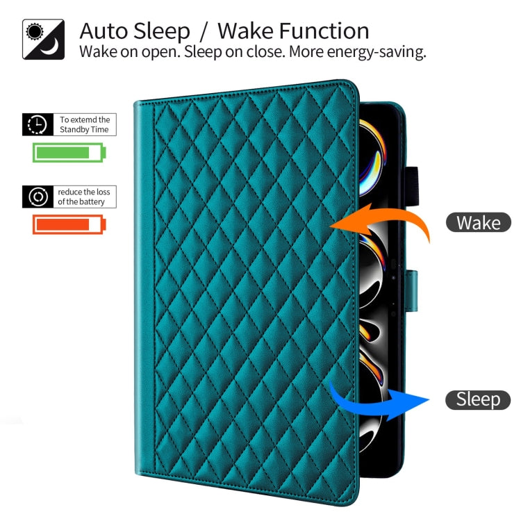 For iPad Pro 13 2024 Rhombus Lattice Leather Smart Tablet Case(Dark Green) - iPad Pro 13 2024 Cases by PMC TechLife | Online Shopping South Africa | PMC TechLife | Buy Now Pay Later Mobicred