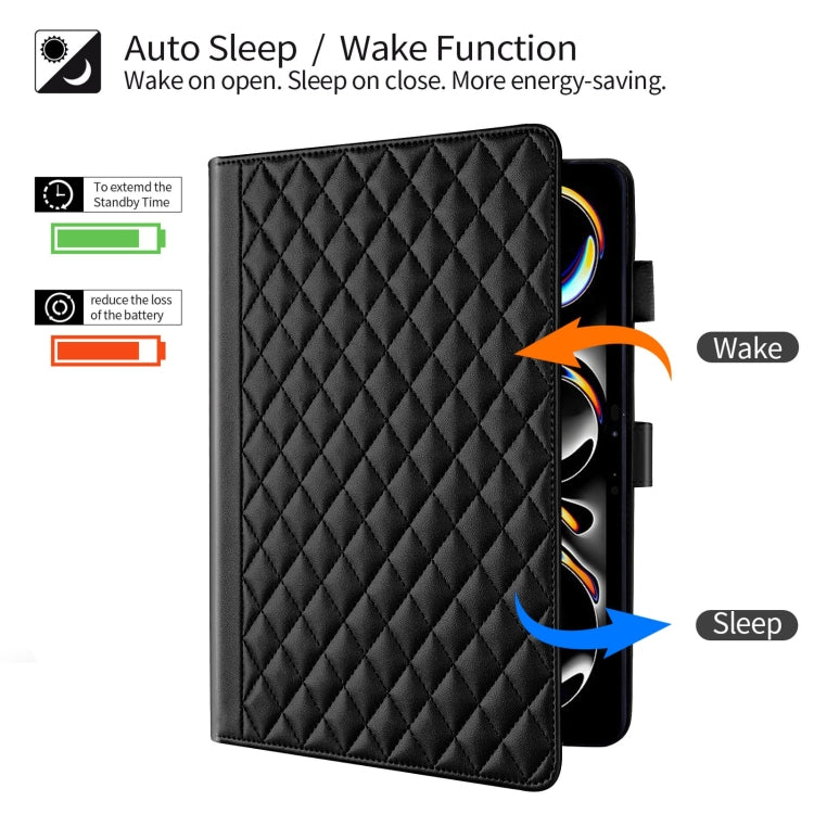 For iPad Pro 13 2024 Rhombus Lattice Leather Smart Tablet Case(Black) - iPad Pro 13 2024 Cases by PMC TechLife | Online Shopping South Africa | PMC TechLife | Buy Now Pay Later Mobicred