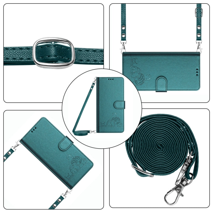 For Blackview A52 Cat Rat Embossed Pattern RFID Leather Phone Case with Lanyard(Peacock Green) - More Brand by PMC TechLife | Online Shopping South Africa | PMC TechLife | Buy Now Pay Later Mobicred