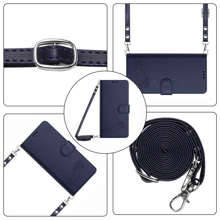 For Blackview A52 Cat Rat Embossed Pattern RFID Leather Phone Case with Lanyard(Blue) - More Brand by PMC TechLife | Online Shopping South Africa | PMC TechLife | Buy Now Pay Later Mobicred