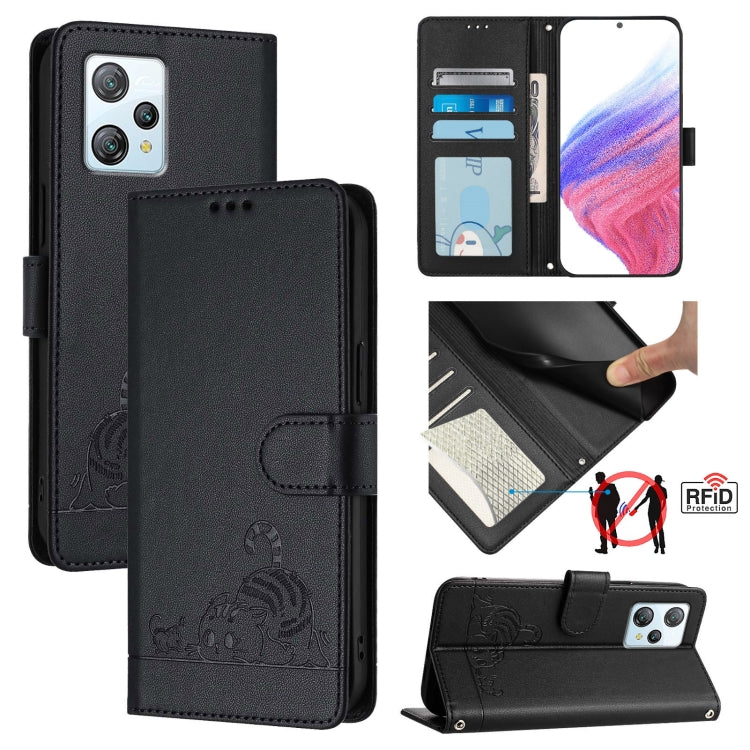For Blackview A53 Cat Rat Embossed Pattern RFID Leather Phone Case with Lanyard(Black) - More Brand by PMC TechLife | Online Shopping South Africa | PMC TechLife | Buy Now Pay Later Mobicred