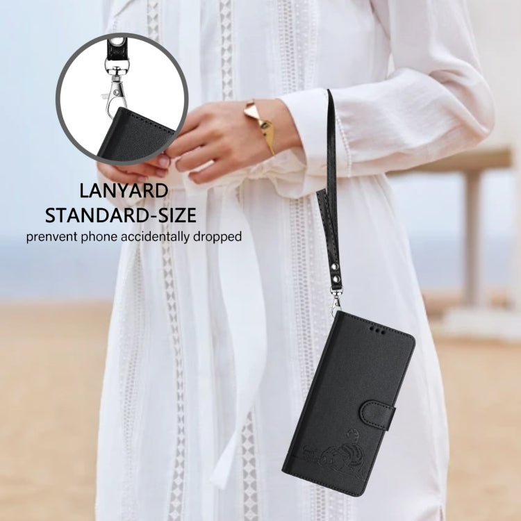 For Blackview A53 Cat Rat Embossed Pattern RFID Leather Phone Case with Lanyard(Black) - More Brand by PMC TechLife | Online Shopping South Africa | PMC TechLife | Buy Now Pay Later Mobicred