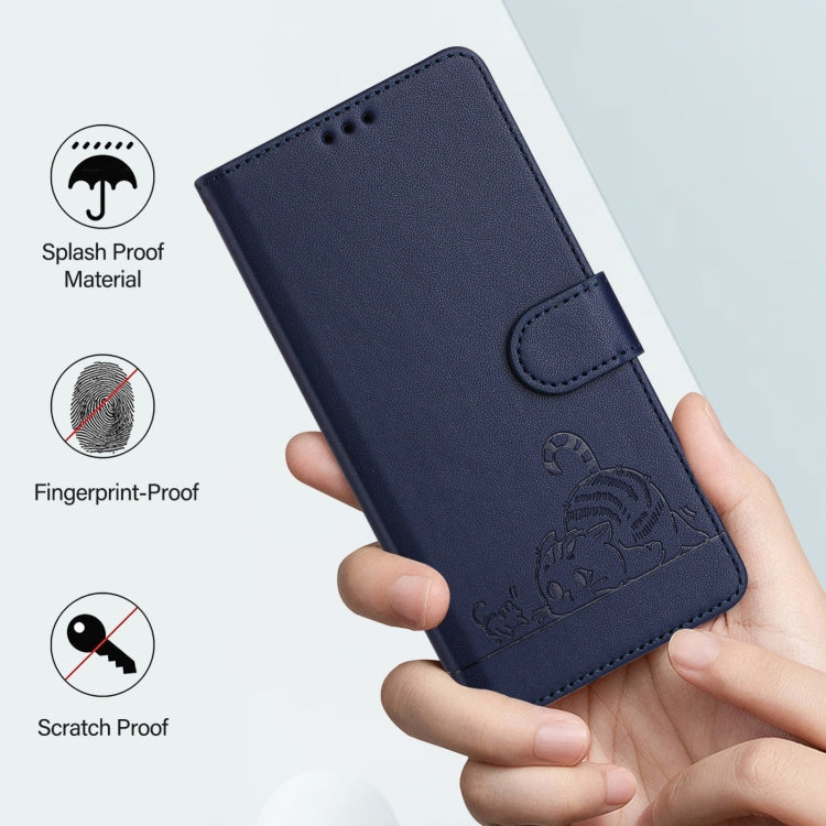 For Blackview Shark 8 Cat Rat Embossed Pattern RFID Leather Phone Case with Lanyard(Blue) - More Brand by PMC Jewellery | Online Shopping South Africa | PMC Jewellery | Buy Now Pay Later Mobicred
