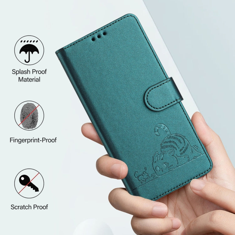 For Blackview Wave 6C Cat Rat Embossed Pattern RFID Leather Phone Case with Lanyard(Peacock Green) - More Brand by PMC TechLife | Online Shopping South Africa | PMC TechLife | Buy Now Pay Later Mobicred