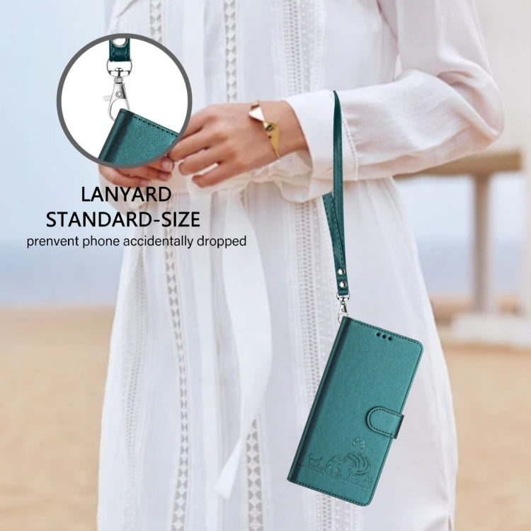For Blackview Wave 6C Cat Rat Embossed Pattern RFID Leather Phone Case with Lanyard(Peacock Green) - More Brand by PMC TechLife | Online Shopping South Africa | PMC TechLife | Buy Now Pay Later Mobicred