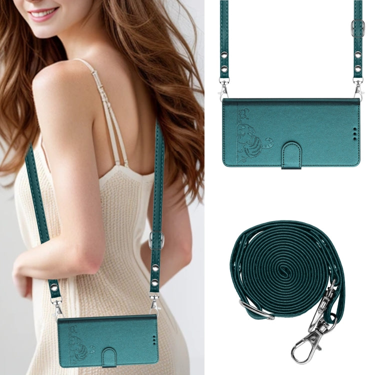 For Blackview Wave 6C Cat Rat Embossed Pattern RFID Leather Phone Case with Lanyard(Peacock Green) - More Brand by PMC TechLife | Online Shopping South Africa | PMC TechLife | Buy Now Pay Later Mobicred