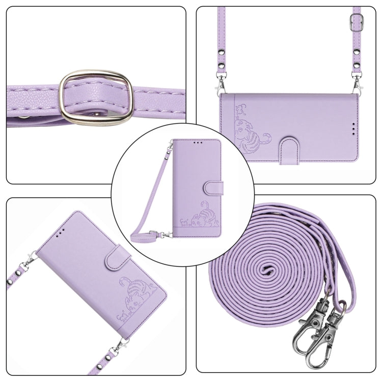 For Blackview Wave 6C Cat Rat Embossed Pattern RFID Leather Phone Case with Lanyard(Purple) - More Brand by PMC TechLife | Online Shopping South Africa | PMC TechLife | Buy Now Pay Later Mobicred