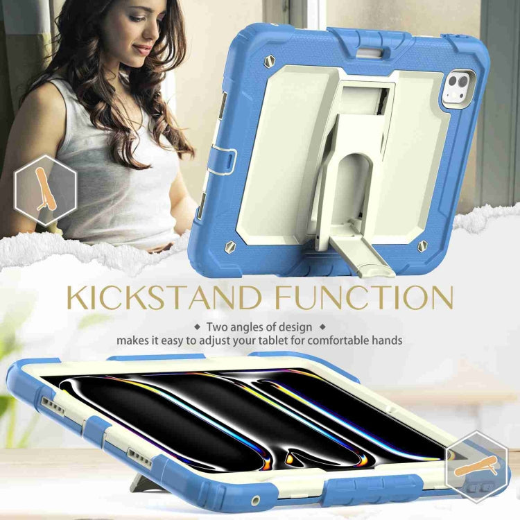 For iPad Pro 11 2024 Silicone Hydric PC Tablet Case with Shoulder Strap & Holder(Beige Cyan-blue) - iPad Pro 11 2024 Cases by PMC TechLife | Online Shopping South Africa | PMC TechLife | Buy Now Pay Later Mobicred