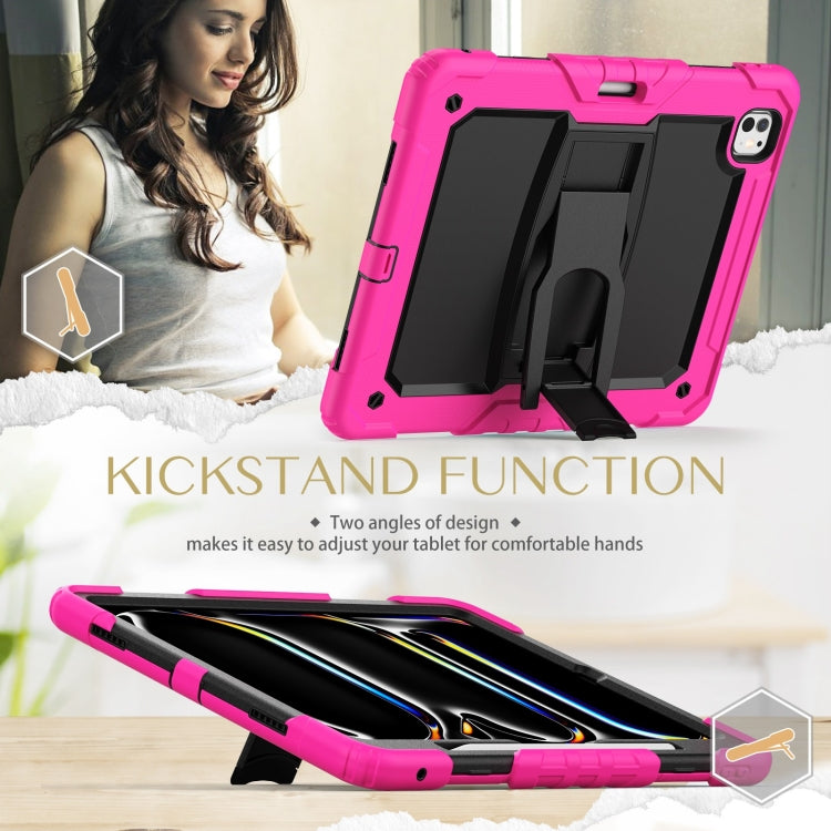 For iPad Pro 13 2024 Silicone Hydric PC Tablet Case with Shoulder Strap & Holder(Rose Red) - iPad Pro 13 2024 Cases by PMC TechLife | Online Shopping South Africa | PMC TechLife | Buy Now Pay Later Mobicred