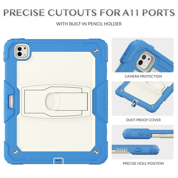 For iPad Pro 13 2024 Silicone Hydric PC Tablet Case with Shoulder Strap & Holder(Beige Cyan-blue) - iPad Pro 13 2024 Cases by PMC Jewellery | Online Shopping South Africa | PMC Jewellery | Buy Now Pay Later Mobicred
