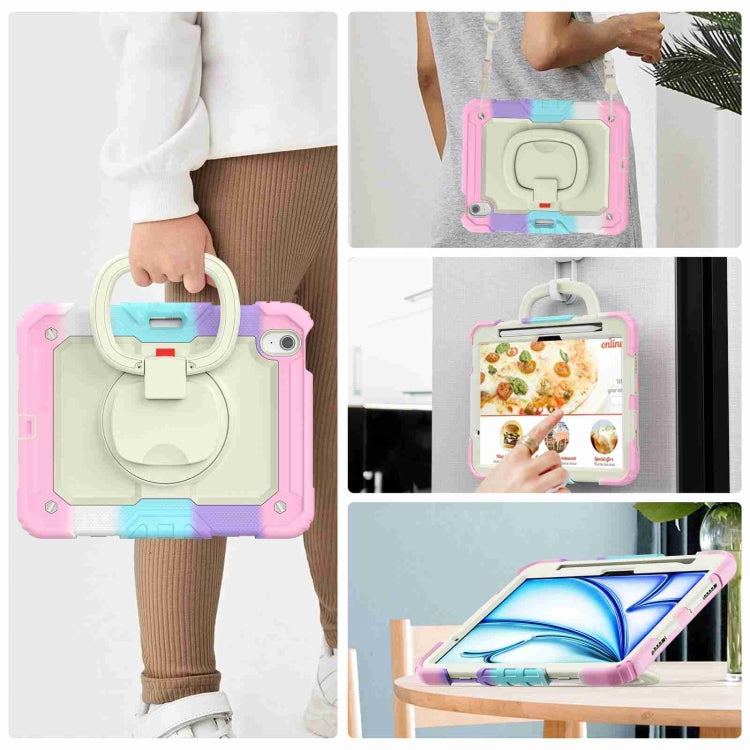 For iPad Air 11 2025 / 2024 Handle Silicone Hydric PC Tablet Case with Shoulder Strap(Rainbow Pink) - iPad Air 11 2025 / 2024 Cases by PMC TechLife | Online Shopping South Africa | PMC TechLife | Buy Now Pay Later Mobicred