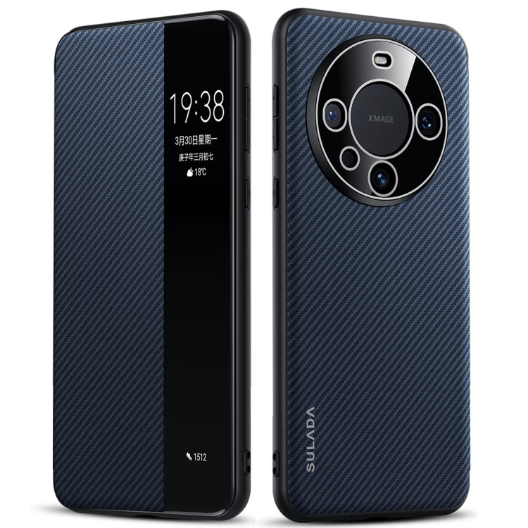 For Huawei Mate 60 SULADA Kevlar 600D Texture Smart Window Leather Phone Case(Blue) - Huawei Cases by SULADA | Online Shopping South Africa | PMC TechLife | Buy Now Pay Later Mobicred