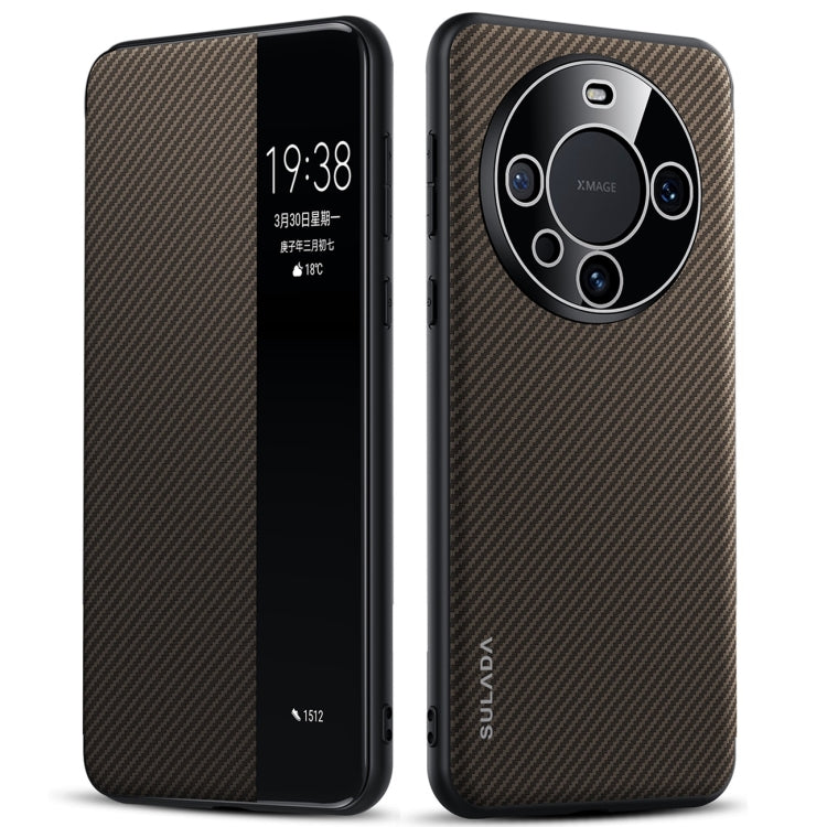For Huawei Mate 60 SULADA Kevlar 600D Texture Smart Window Leather Phone Case(Brown) - Huawei Cases by SULADA | Online Shopping South Africa | PMC TechLife | Buy Now Pay Later Mobicred