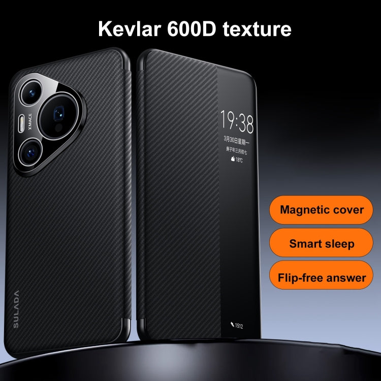 For Huawei Mate 60 RS Ultimate SULADA Kevlar 600D Texture Smart Window Leather Phone Case(Blue) - Huawei Cases by SULADA | Online Shopping South Africa | PMC TechLife | Buy Now Pay Later Mobicred