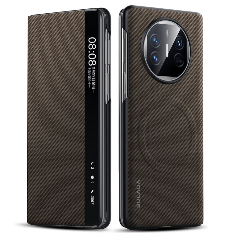 For Huawei Mate X5 SULADA Kevlar 600D Texture Smart Window Leather Phone Case(Brown) - Huawei Cases by SULADA | Online Shopping South Africa | PMC TechLife | Buy Now Pay Later Mobicred