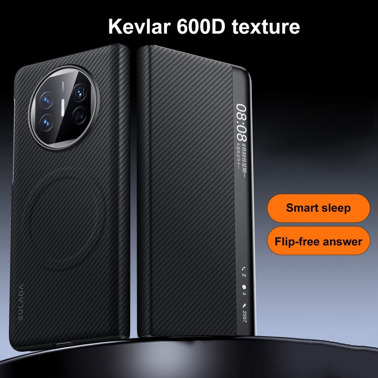 For Huawei Mate X3 SULADA Kevlar 600D Texture Smart Window Leather Phone Case(Blue) - Huawei Cases by SULADA | Online Shopping South Africa | PMC TechLife | Buy Now Pay Later Mobicred