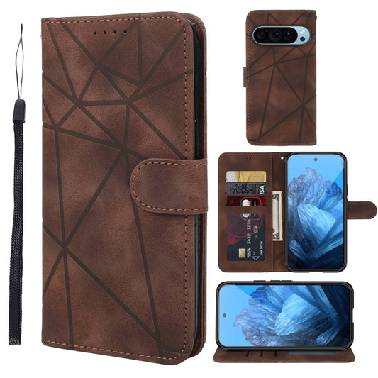 For Google Pixel 9 / 9 Pro Skin Feel Geometric Lines Leather Phone Case(Brown) - Google Cases by PMC Jewellery | Online Shopping South Africa | PMC Jewellery | Buy Now Pay Later Mobicred