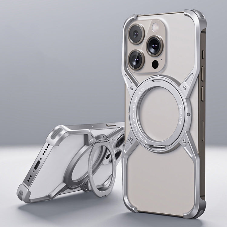 For iPhone 16 Pro Max Aluminum Alloy Frameless 360-Degree Rotating Phone Case(Silver) - iPhone 16 Pro Max Cases by PMc TechLife | Online Shopping South Africa | PMc TechLife | Buy Now Pay Later Mobicred