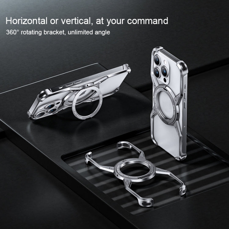 For iPhone 16 Aluminum Alloy Frameless 360-Degree Rotating Phone Case(Grey) - free shipping - PMc TechLife - Order now!