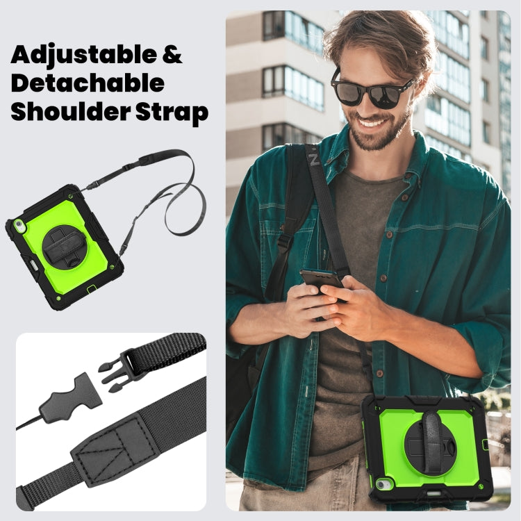 For iPad Air 11 2025 / 2024 Turntable Holder Silicone Hybrid PC Tablet Case with Shoulder Strap(Yellow Green + Black) - free shipping - PMC TechLife - Order now!