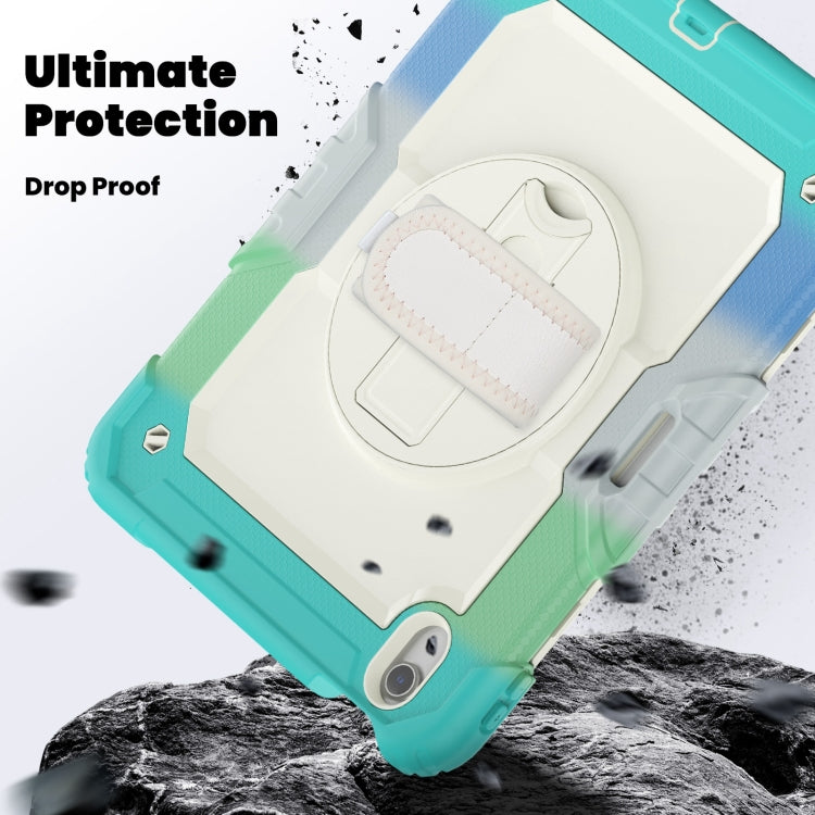 For iPad Air 11 2025 / 2024 Turntable Holder Silicone Hybrid PC Tablet Case with Shoulder Strap(Camouflage Light Blue) - free shipping - PMC TechLife - Order now!