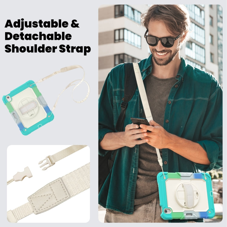 For iPad Air 11 2025 / 2024 Turntable Holder Silicone Hybrid PC Tablet Case with Shoulder Strap(Camouflage Light Blue) - free shipping - PMC TechLife - Order now!