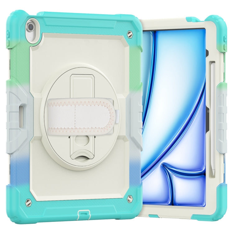 For iPad Air 13 2025 / 2024 Turntable Holder Silicone Hybrid PC Tablet Case with Shoulder Strap(Camouflage Light Blue) - free shipping - PMC TechLife - Order now!