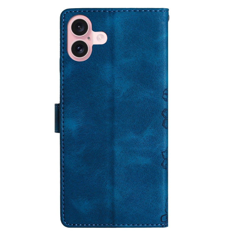 For iPhone 16 Cherry Blossom Butterfly Skin Feel Embossed PU Phone Case(Blue) - iPhone 16 Cases by PMC TechLife | Online Shopping South Africa | PMC TechLife | Buy Now Pay Later Mobicred