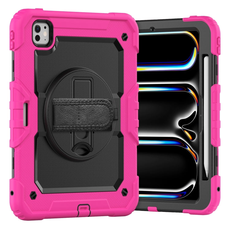 For iPad Pro 11 2024 Silicone Hybrid PC Tablet Case with Shoulder Strap(Black + Rose Red) - iPad Pro 11 2024 Cases by PMC TechLife | Online Shopping South Africa | PMC TechLife | Buy Now Pay Later Mobicred