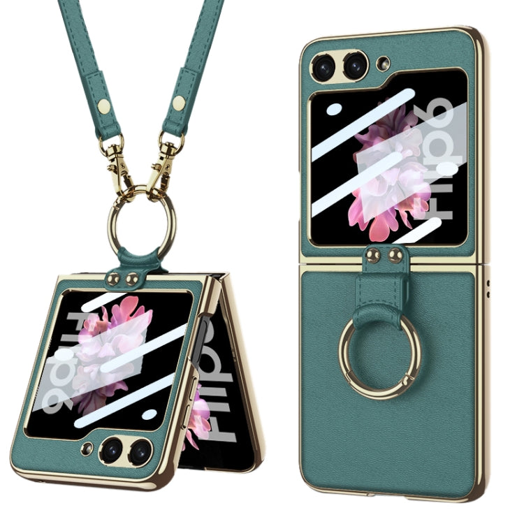 For Samsung Galaxy Z Flip6 / Flip7 FE GKK Integrated Electroplating Leather Phone Case with Ring/Strap(Green) - free shipping - PMC Jewellery - Order now!