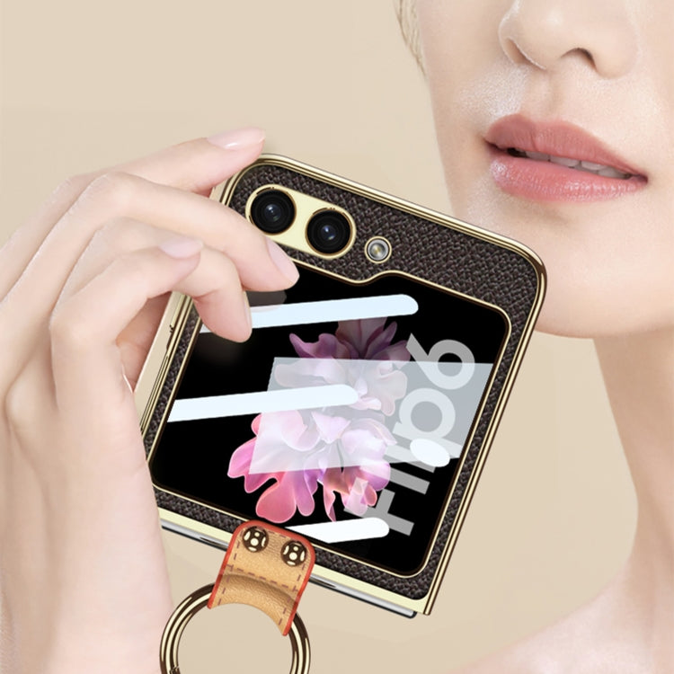 For Samsung Galaxy Z Flip6 / Flip7 FE GKK Integrated Electroplating Leather Phone Case with Ring/Strap(Purple) - free shipping - PMC Jewellery - Order now!
