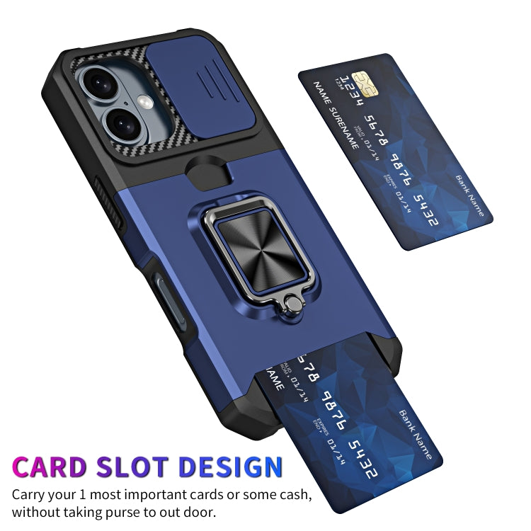 For iPhone 16 Plus Camera Shield Card Slot PC+TPU Phone Case(Black) - iPhone 16 Plus Cases by PMC TechLife | Online Shopping South Africa | PMC TechLife | Buy Now Pay Later Mobicred