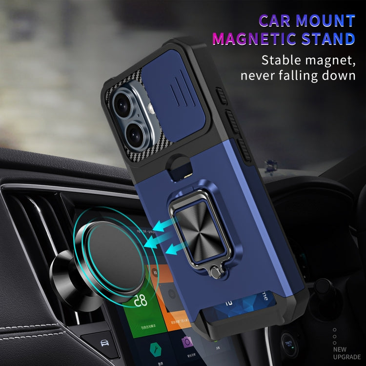 For iPhone 16 Camera Shield Card Slot PC+TPU Phone Case(Black) - iPhone 16 Cases by PMC Jewellery | Online Shopping South Africa | PMC Jewellery | Buy Now Pay Later Mobicred