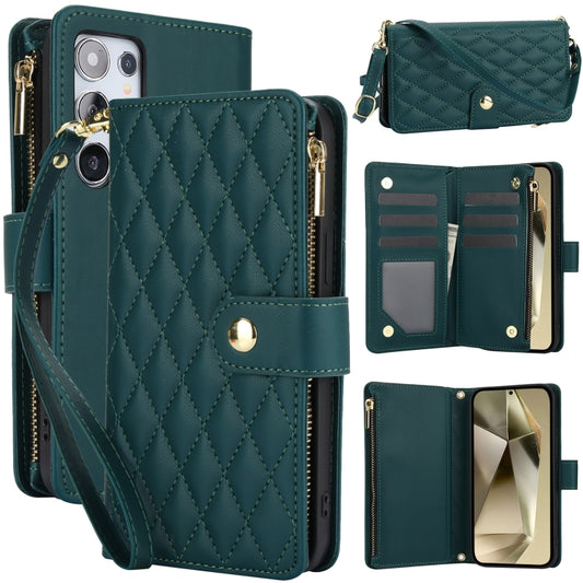 For Samsung Galaxy S24 Ultra 5G YM016 Rhombic Zipper Card Wallet Leather Phone Case with Lanyard(Green) - Galaxy S24 Ultra 5G Cases by PMC Jewellery | Online Shopping South Africa | PMC Jewellery | Buy Now Pay Later Mobicred