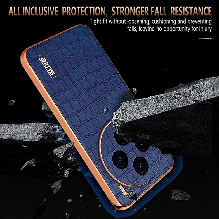 For vivo X100 5G AZNS Electroplated Frame Crocodile Texture Full Coverage Phone Case(Brown) - vivo Cases by AZNS | Online Shopping South Africa | PMC Jewellery | Buy Now Pay Later Mobicred