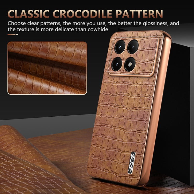 For Redmi K70 / K70 Pro AZNS Electroplated Frame Crocodile Texture Full Coverage Phone Case(Brown) - K70 Cases by AZNS | Online Shopping South Africa | PMC Jewellery | Buy Now Pay Later Mobicred