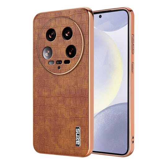 For Xiaomi 14 Ultra AZNS Electroplated Frame Crocodile Texture Full Coverage Phone Case(Brown) - 14 Ultra Cases by AZNS | Online Shopping South Africa | PMC Jewellery | Buy Now Pay Later Mobicred