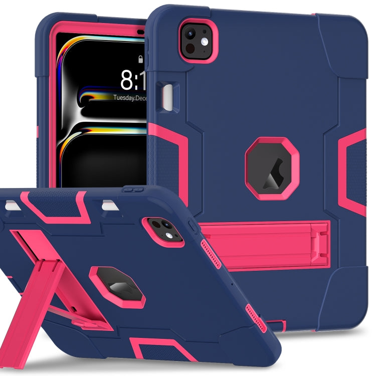 For iPad Pro 11 2024 Contrast Color Silicone Acrylic PC Tablet Case with Holder(Navy Blue Rose Red) - iPad Pro 11 2024 Cases by PMC TechLife | Online Shopping South Africa | PMC TechLife | Buy Now Pay Later Mobicred