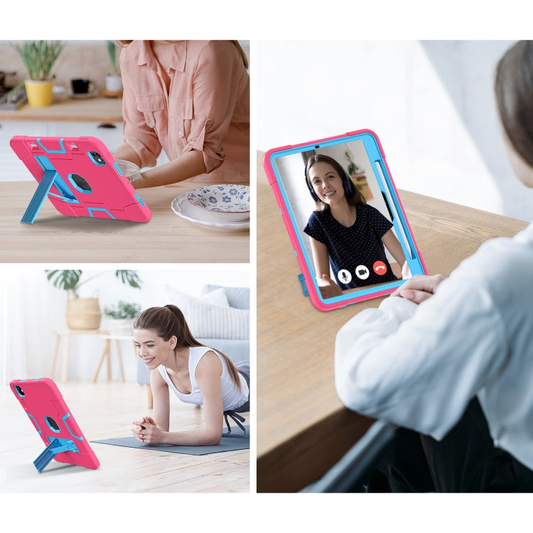 For iPad Pro 11 2024 Contrast Color Silicone Acrylic PC Tablet Case with Holder(Rose Red Blue) - iPad Pro 11 2024 Cases by PMC TechLife | Online Shopping South Africa | PMC TechLife | Buy Now Pay Later Mobicred