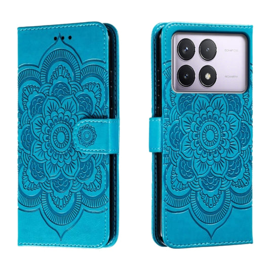 For Xiaomi Redmi K70 Sun Mandala Embossing Pattern Phone Leather Case(Blue) - K70 Cases by PMC Jewellery | Online Shopping South Africa | PMC Jewellery | Buy Now Pay Later Mobicred