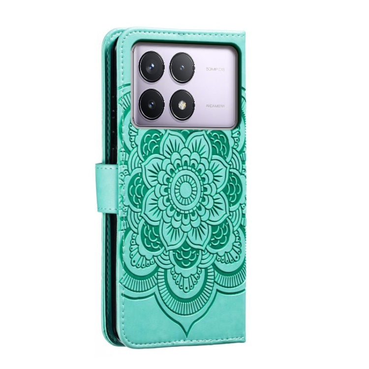 For Xiaomi Redmi K70 Sun Mandala Embossing Pattern Phone Leather Case(Green) - K70 Cases by PMC Jewellery | Online Shopping South Africa | PMC Jewellery | Buy Now Pay Later Mobicred