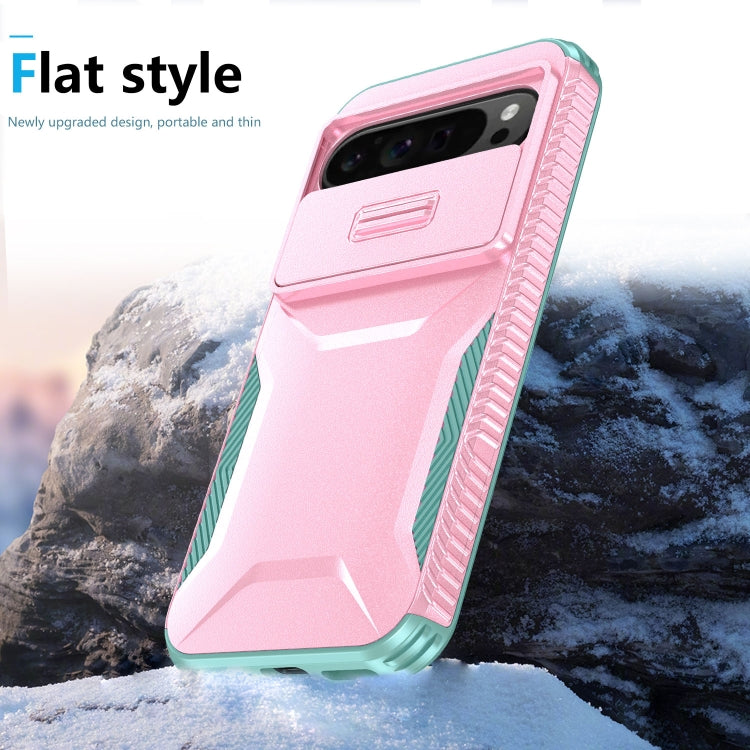 For Google Pixel 9 Pro XL Sliding Camshield Phone Case(Pink + Grey Green) - Google Cases by PMC Jewellery | Online Shopping South Africa | PMC Jewellery | Buy Now Pay Later Mobicred