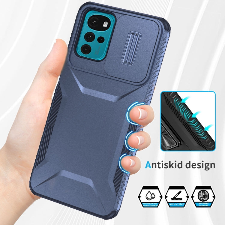 For Motorola Moto G22 2024 Sliding Camshield Phone Case(Blue) - Motorola Cases by PMC Jewellery | Online Shopping South Africa | PMC Jewellery | Buy Now Pay Later Mobicred