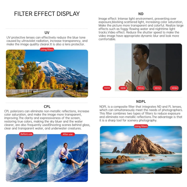 For DJI Osmo Action 4 JUNESTAR Threaded Camera Lens Filter, Filter:8 in 1 Filmmaking Kit - free shipping - PMC TechLife - Order now!