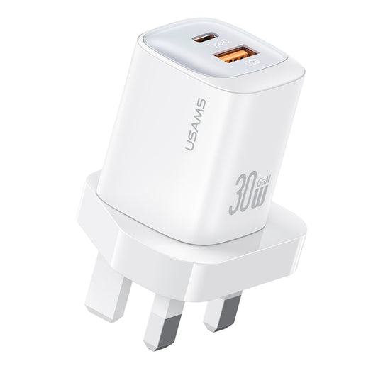 USAMS CC256 30W USB+USB-C / Type-C Dual Port GaN Fast Charger, UK Plug(White) - USB Charger by USAMS | Online Shopping South Africa | PMC Jewellery | Buy Now Pay Later Mobicred