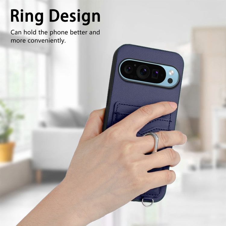 For Google Pixel 9 Pro XL R20 Crossbody Rope Ring Card Holder Phone Case(Blue) - Google Cases by PMC TechLife | Online Shopping South Africa | PMC TechLife | Buy Now Pay Later Mobicred