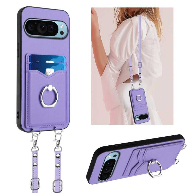 For Google Pixel 9 Pro XL R20 Crossbody Rope Ring Card Holder Phone Case(Purple) - Google Cases by PMC Jewellery | Online Shopping South Africa | PMC Jewellery | Buy Now Pay Later Mobicred